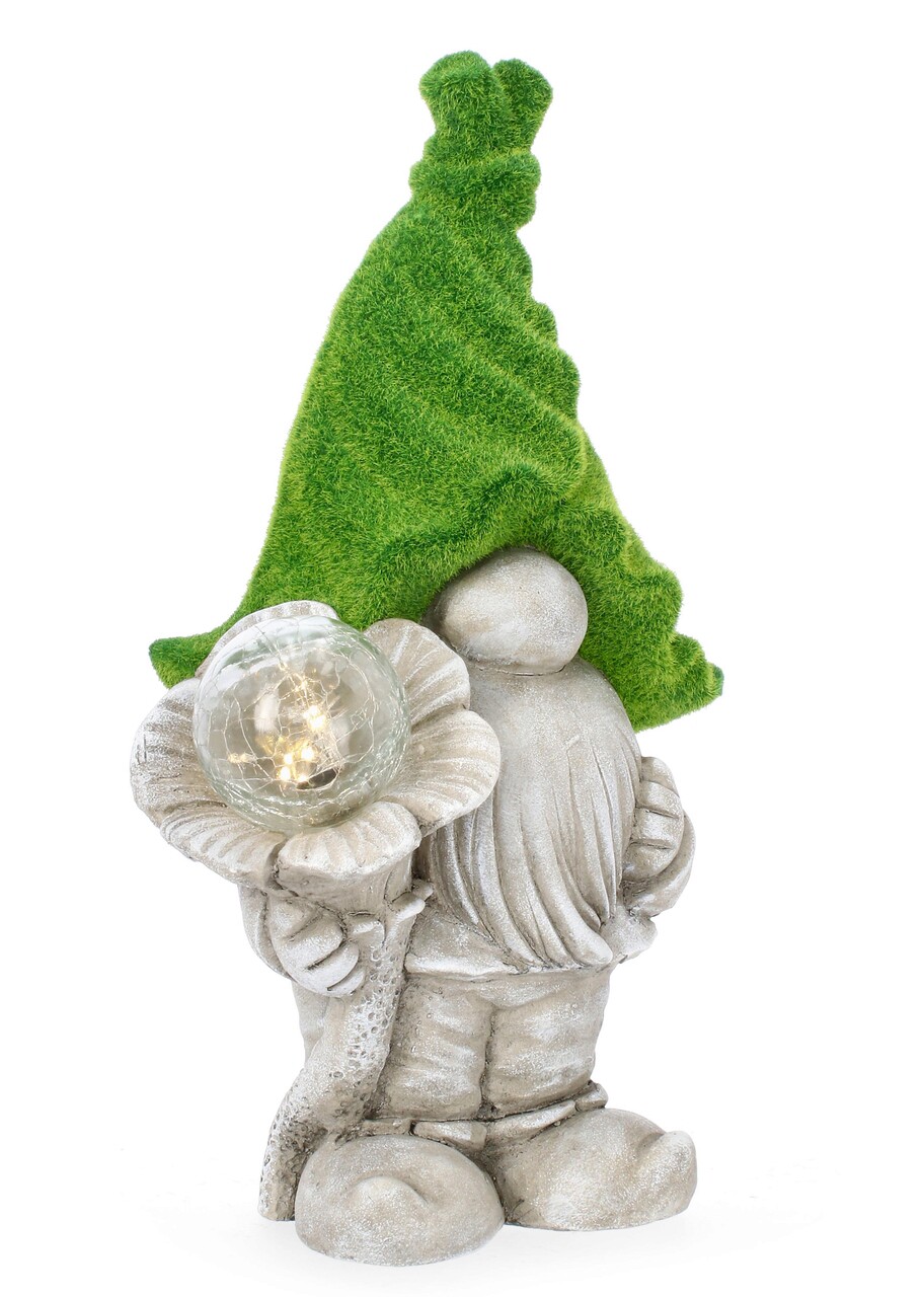 Decoratiune luminoasa de gradina cu incarcare solara LED Flower Gnome, Bizzotto, 28x20x46 cm, magneziu, verde - imagine 3